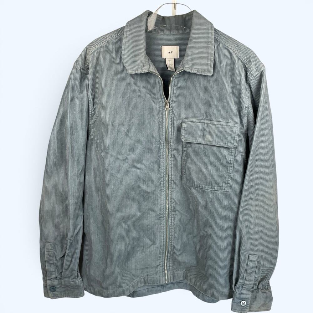 H&M Corduroy Full Zip Light Blue Men's Jacket Coat Retro Large